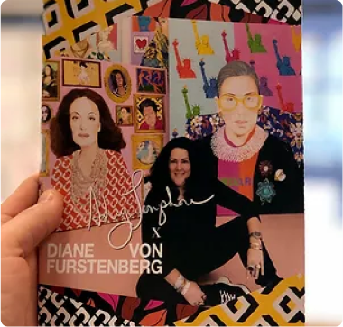  Unique Print NY stapled booklets for Diane von Furstenberg and Ashley Longshore’s exhibit in honor of International Women’s Day and Women’s History Month